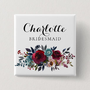 Bóton Quadrado 5.08cm Casamento floral da dama de honra de Borgonha da