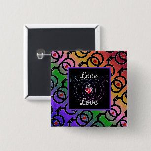 Bóton Quadrado 5.08cm Casamento gay Love Is Love Rainbow Button