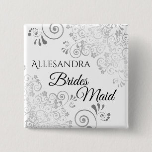 Bóton Quadrado 5.08cm Casamento Nome de etiqueta de Bridesmaid Prata fri