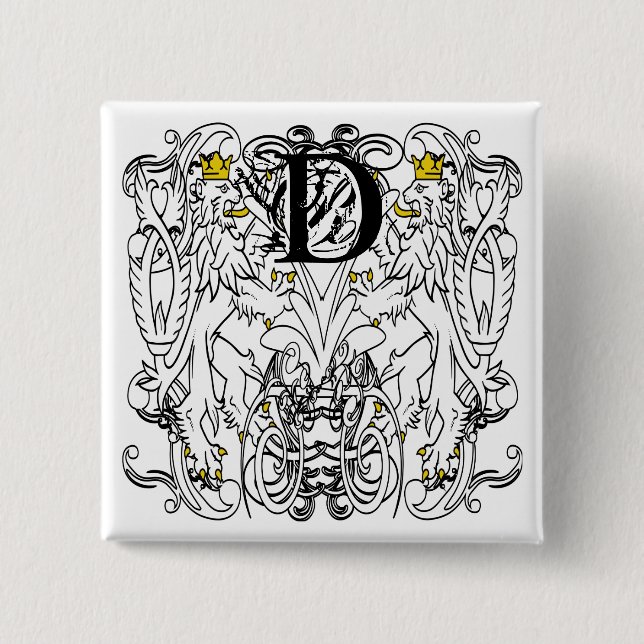 Bóton Quadrado 5.08cm Casamento Renascentista Lion Rampant (Frente)