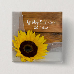 Bóton Quadrado 5.08cm Casamento Rustic Sunflower and Bridal Country