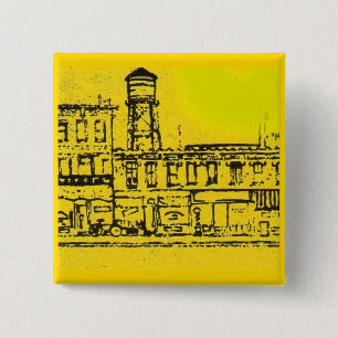 Bóton Quadrado 5.08cm Casas e casas de Yellowville e torre de água