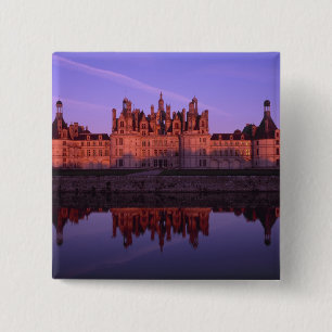 Bóton Quadrado 5.08cm Castelo Chambord ao pôr do sol, Vale do Loire, Fra