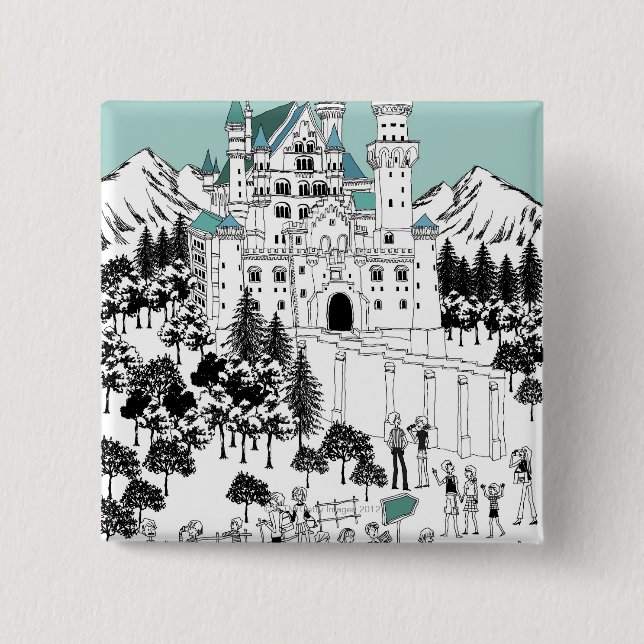 Bóton Quadrado 5.08cm Castelo coberto de neve (Frente)