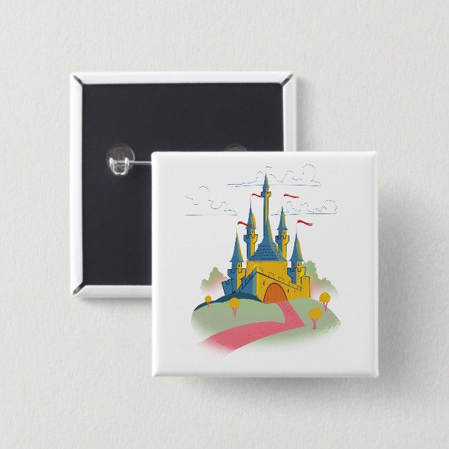 Bóton Quadrado 5.08cm Castelo de Contos de Fadas (Frente & Verso)