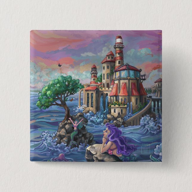 Bóton Quadrado 5.08cm Castelo de Sereia (Frente)