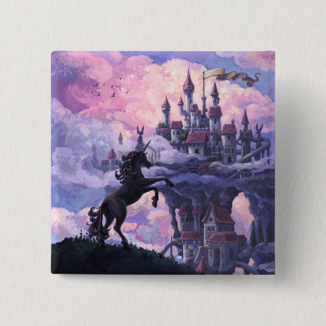 Bóton Quadrado 5.08cm Castelo de Unicórnio (Frente)