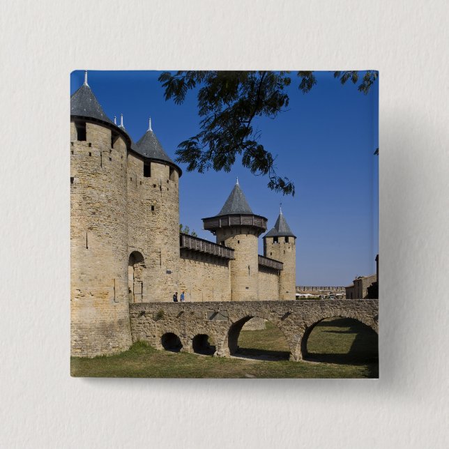 Bóton Quadrado 5.08cm Castelo dos Condes, Carcassonne, Aude, Languedoc, (Frente)