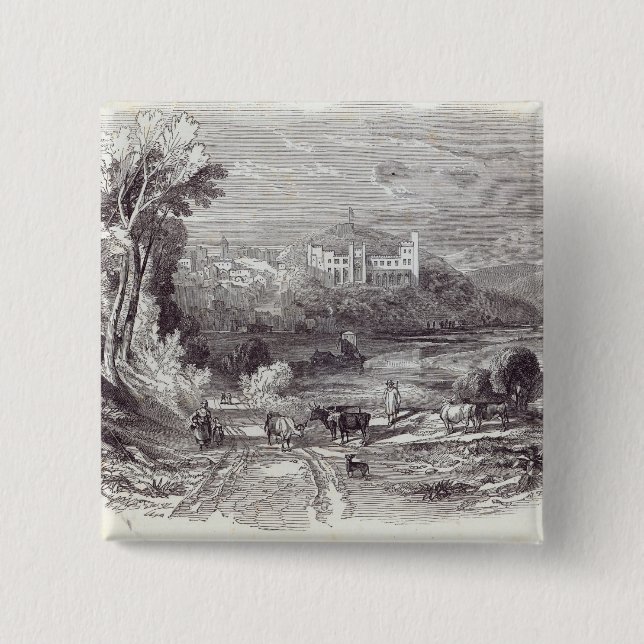 Bóton Quadrado 5.08cm Castelo e cidade de Arundel (Frente)