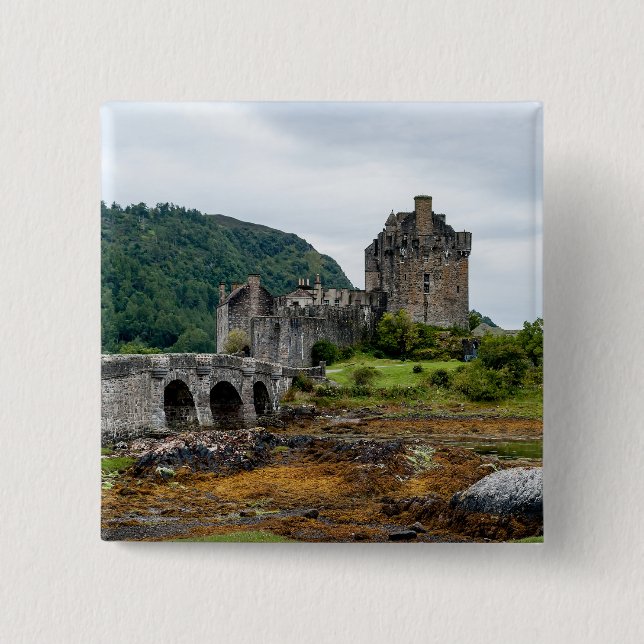 Bóton Quadrado 5.08cm Castelo Eilean Donan, Loch Duich - Escócia, Reino  (Frente)