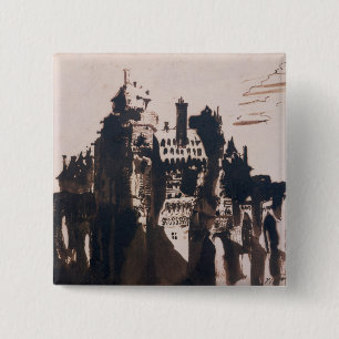 Bóton Quadrado 5.08cm Castelo fortificado por duas pontes