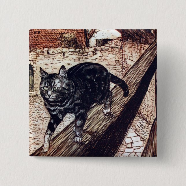 Bóton Quadrado 5.08cm Castelo Gato Rackham Ilustração (Frente)