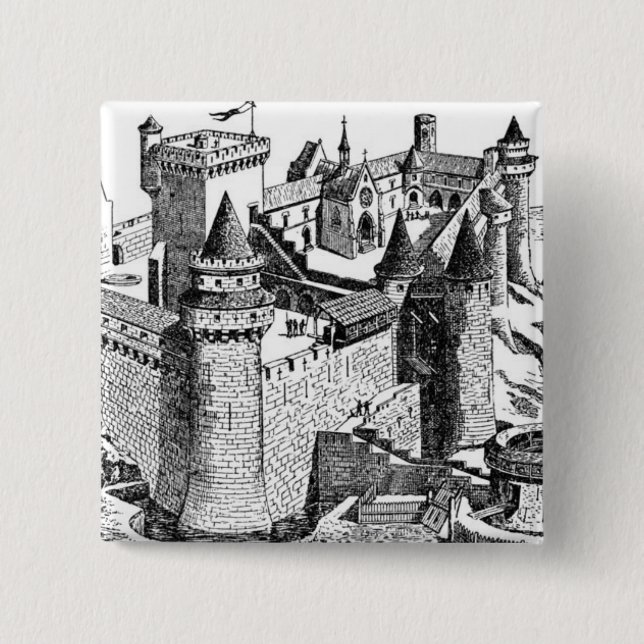 Bóton Quadrado 5.08cm Castelo Medieval (Frente)