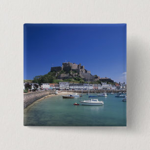 Bóton Quadrado 5.08cm Castelo Mount Orgueil e porto, Gorey, Jersey