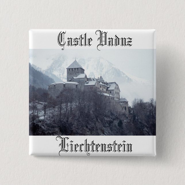 Bóton Quadrado 5.08cm Castelo Vaduz Liechtenstein (Frente)