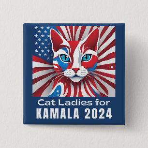 Bóton Quadrado 5.08cm Cat Ladies para Kamala 2024 Democrata