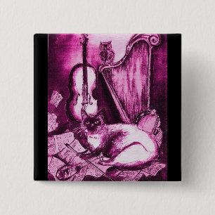 Bóton Quadrado 5.08cm CAT MUSICAL, preto violeta e branco roxo