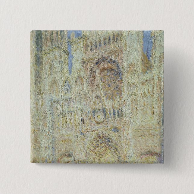 Bóton Quadrado 5.08cm Catedral de Claude Monet | Rouen no por do sol, (Frente)