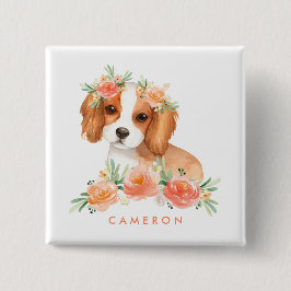 Bóton Quadrado 5.08cm Cavalier Cavalier King Charles Spaniel Orange Flor