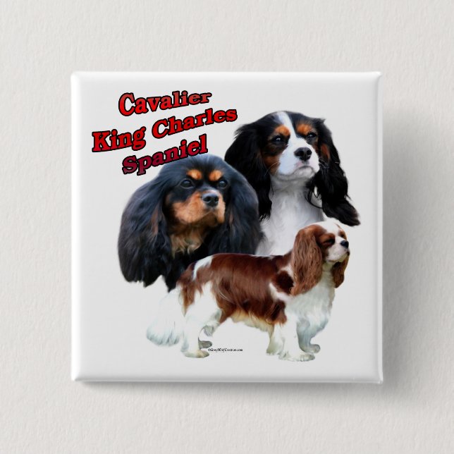 Bóton Quadrado 5.08cm Cavalier King Charles Spaniel Trio 2 - Botão (Frente)