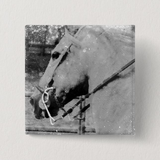 Bóton Quadrado 5.08cm Cavalo a Preto e Branco (Frente)