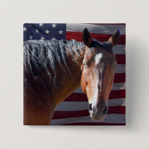 Bóton Quadrado 5.08cm Cavalo americano e bandeira de um quarto -