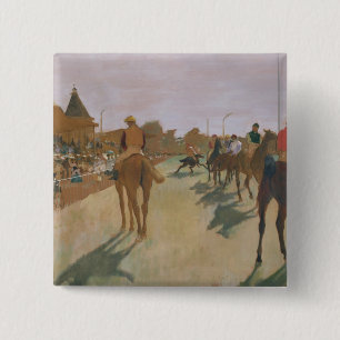 Bóton Quadrado 5.08cm Cavalos de raça de Edgar Degas   na frente dos