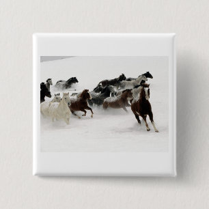 Bóton Quadrado 5.08cm Cavalos na neve