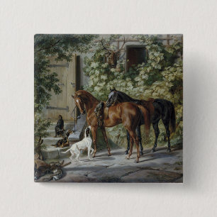 Bóton Quadrado 5.08cm Cavalos no Porch (por Albrecht Adam)