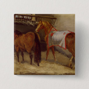 Bóton Quadrado 5.08cm Cavalos nos estábulos
