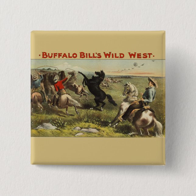 Bóton Quadrado 5.08cm Cavalos Selvagens Oeste de Buffalo Bill (Frente)