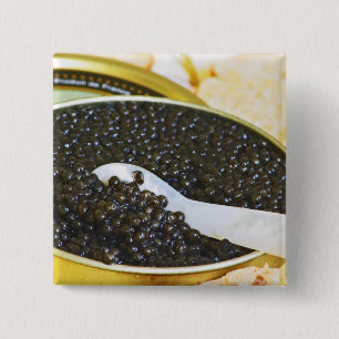 Bóton Quadrado 5.08cm Caviar preto e uma colher de madrepérola para