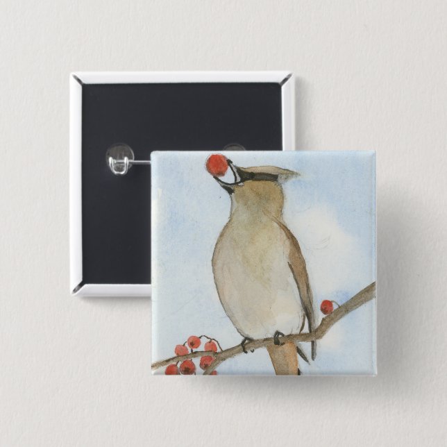 Bóton Quadrado 5.08cm Cedar Waxwing (Frente & Verso)