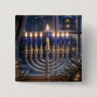 Bóton Quadrado 5.08cm Celebração de Hanukkah à Luz de Velas