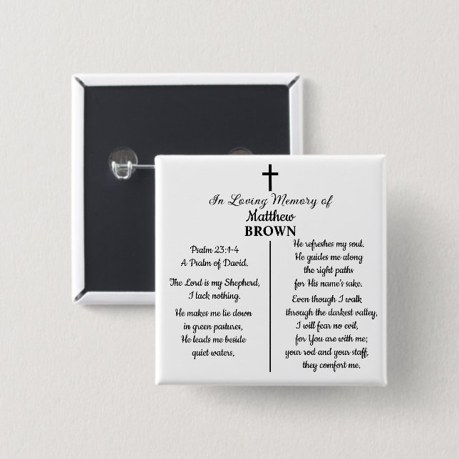Bóton Quadrado 5.08cm Celebration Of Life Bible Verse Funeral Keepsake (Frente & Verso)