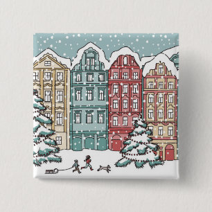 Bóton Quadrado 5.08cm Cena da cidade do inverno