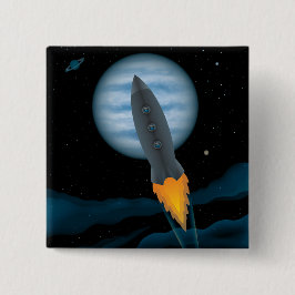 Bóton Quadrado 5.08cm Cena da Nave Espacial Cósmica