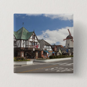 Bóton Quadrado 5.08cm Cena da rua de Solvang histórico, 'o dinamarquês