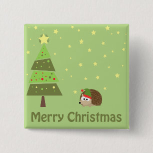 Bóton Quadrado 5.08cm Cena de Natal de Hedgehog