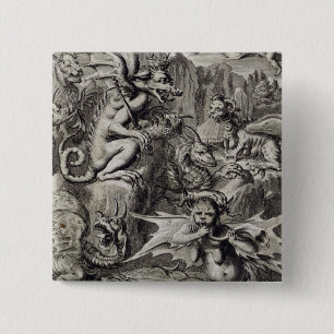 Bóton Quadrado 5.08cm Cena do inferno, ilustração da peça 3 Cha do li
