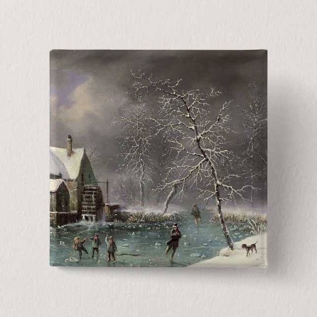 Bóton Quadrado 5.08cm Cena do inverno (Frente)