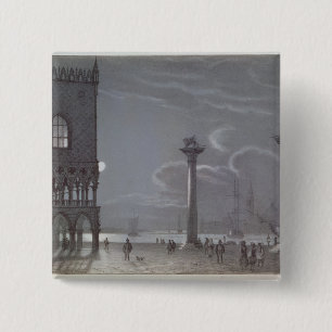 Bóton Quadrado 5.08cm Cena noturno de Palazzo Ducale e o dois Colu