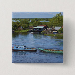 Bóton Quadrado 5.08cm Cena rural, Tonle Sap Lake, Siem Reap, Angkor,