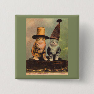 Bóton Quadrado 5.08cm cerca de 1900 gatos nos chapéus RPPC