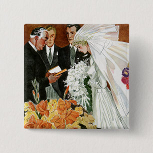 Bóton Quadrado 5.08cm Cerimônia de Casamento vintage, Newlyweds do noiv