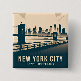 Bóton Quadrado 5.08cm Céu da Cidade de Nova York Arte Minimalista Vintag