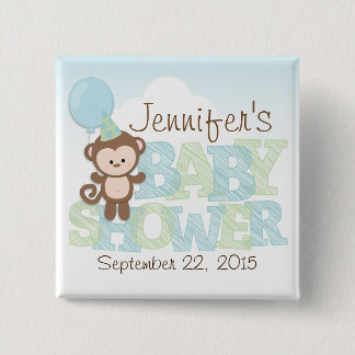 Bóton Quadrado 5.08cm Chá de fraldas Azul e Verde do Macaco Cento;