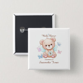 Bóton Quadrado 5.08cm Chá de fraldas de Urso Personalizado