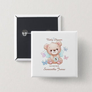 Bóton Quadrado 5.08cm Chá de fraldas de Urso Personalizado