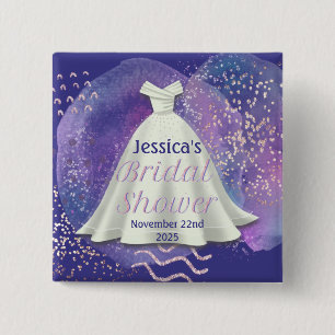 Bóton Quadrado 5.08cm Chá de panela Casamento Roxo e Rosa Dourado Glam